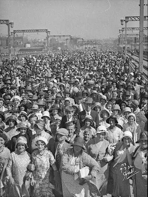 Crowds celebrating the Sydney Harbour Bridge opening